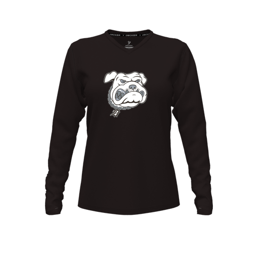 [CUS-DFW-TEES-CMF-VNK-LSL-BLK-FYXS-LOGO1] Decker Comfort T-Shirt (Female Youth XS, Black, V Neck, Logo 1, Long Sleeve)