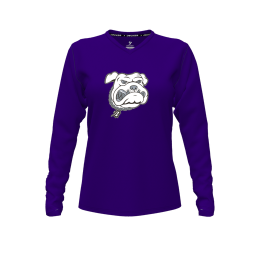 [CUS-DFW-TEES-CMF-VNK-LSL-PUR-FYXS-LOGO1] Decker Comfort T-Shirt (Female Youth XS, Purple, V Neck, Logo 1, Long Sleeve)