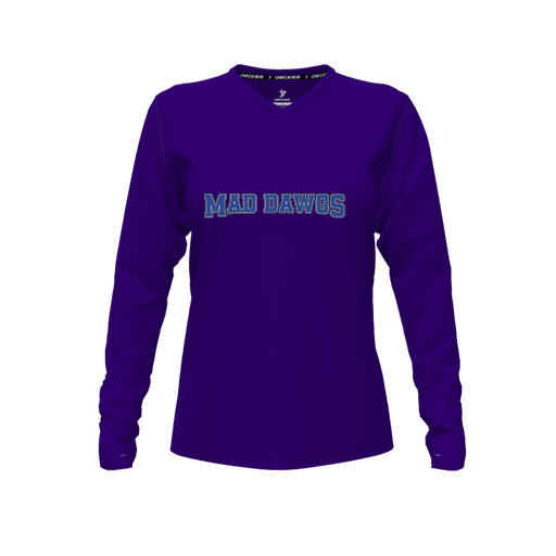 [CUS-DFW-TEES-CMF-VNK-LSL-PUR-FYXS-LOGO3] Decker Comfort T-Shirt (Female Youth XS, Purple, V Neck, Logo 3, Long Sleeve)