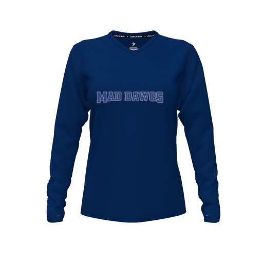 [FTLVPTNV-FYXS-LOGO3] Decker Performance T-Shirt (Female Youth XS, Navy, V Neck, Logo 3, Long Sleeve)