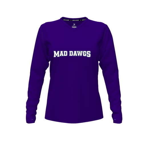 [CUS-DFW-TEES-PER-VNK-LSL-PUR-FYXS-LOGO2] Decker Performance T-Shirt (Female Youth XS, Purple, V Neck, Logo 2, Long Sleeve)